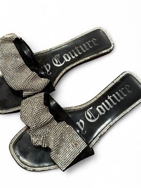 Juicy Couture Rhinestone Bow Slides Black Crystal